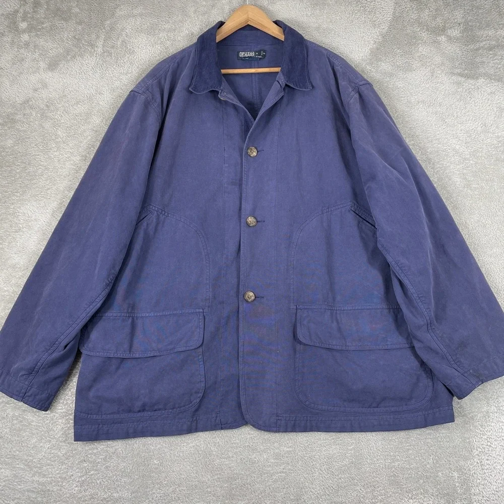 Polo Ralph Lauren Chore Jacket Mens XL Blue Canvas Corduroy Collar Barn Coat